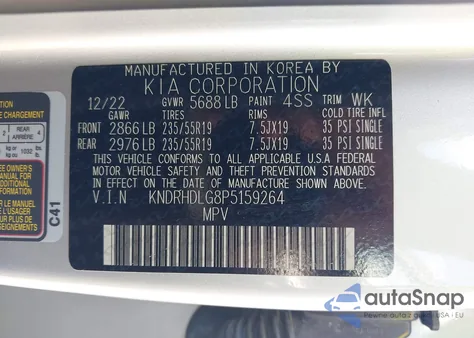 2023 Kia Sorento Hybrid Ex из США, поврежденный, VIN KNDRHDLG8P5159264